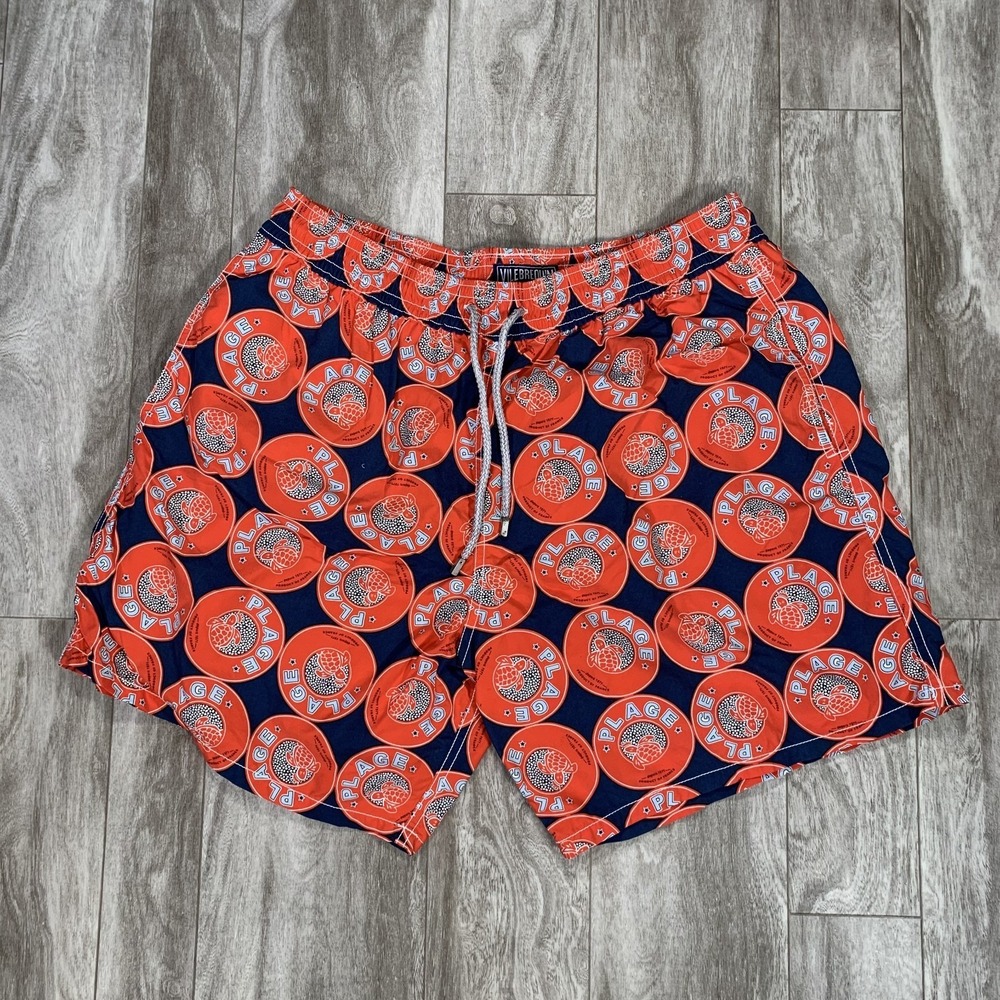 Vilebrequin Swim Trunks Mens 2XL Red Blue Plage Turtle Beach